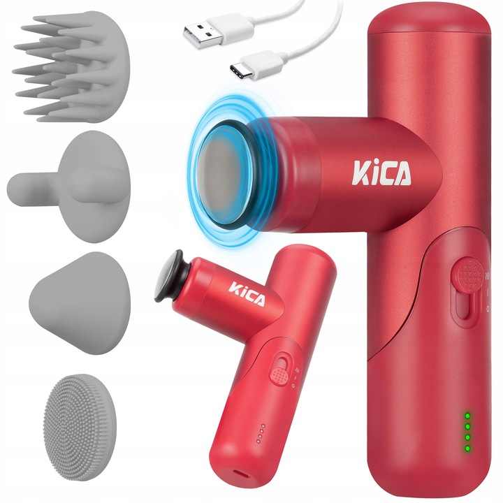 Преносим масажор KiCA mini 3, 255 g, 14 см, 4 приставки, червен, FeiyuTech