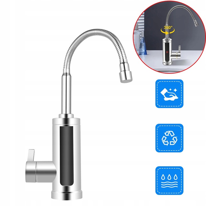 Incalzitor instant apa electric, 3000W, 30-60 grade, cu baterie LED