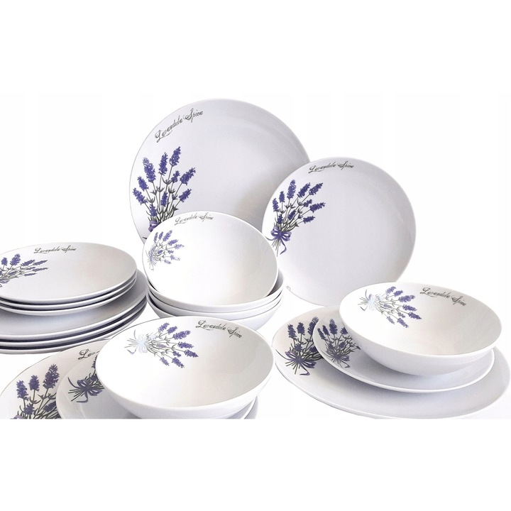 Set de masa 18 elemente, Lubiana, model Lavanda, pentru 6 persoane, portelan, alb