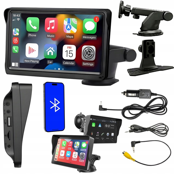 Statie multimedia 7", camera de mers inapoi, compatibila cu Bluetooth, Android Auto, Apple CarPlay, Plug & Play