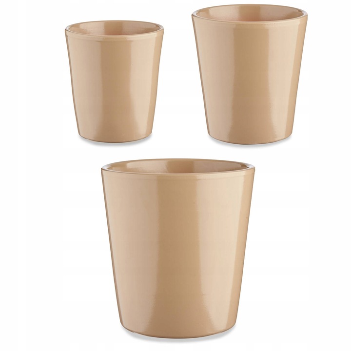 Set ghivece ceramice CONICAL, 3 bucati, bej, 14x16,5x22,5cm