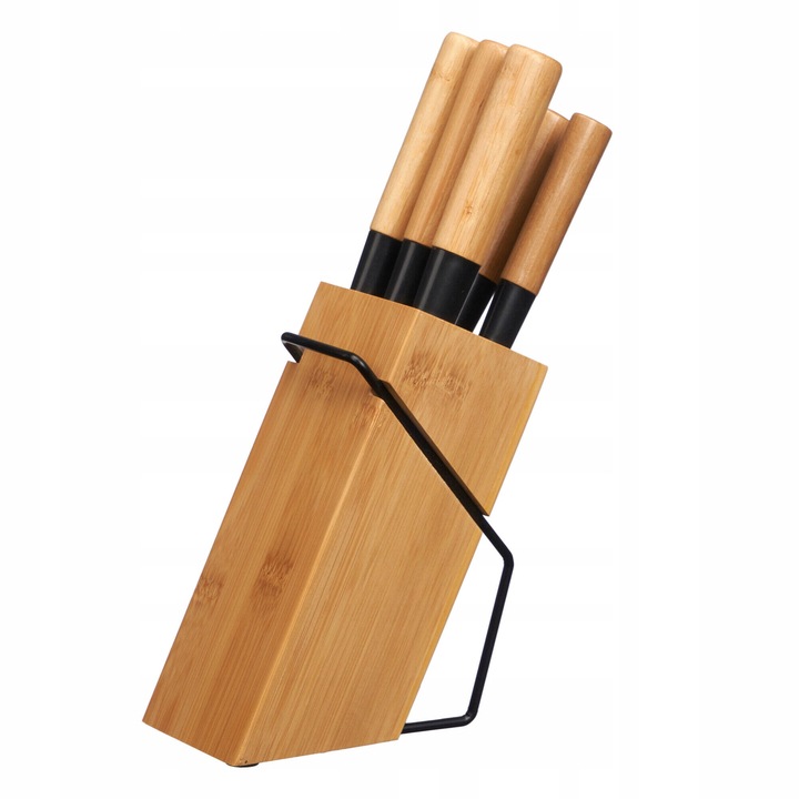 Set de cutite cu suport din bambus, Kinvara, 6 piese, culoare maro, dimensiuni 18,5x8,5x36cm