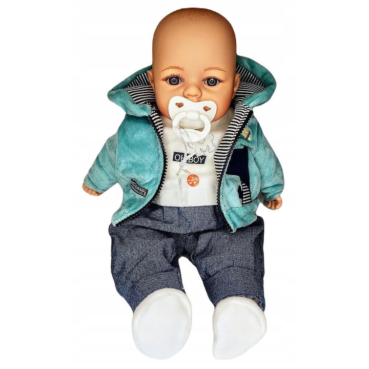 Papusa bobas 45cm, ADAR, canta si vorbeste in limba romana, cu biberon si smocel, pentru copii peste 2 ani