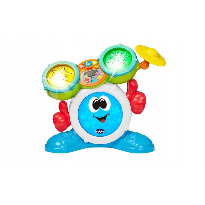 Tobe de jucarie Chicco, set cu 2 tobe cu lumini, 30 sunete, 9 melodii, multicolor