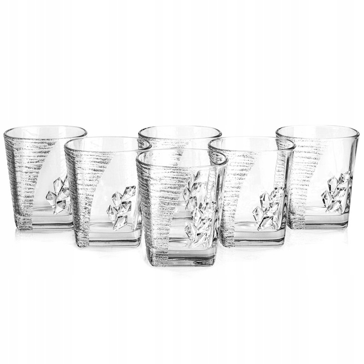 Set pahare decorative 300ml, fara culoare, mata cu cristale, 6 bucati