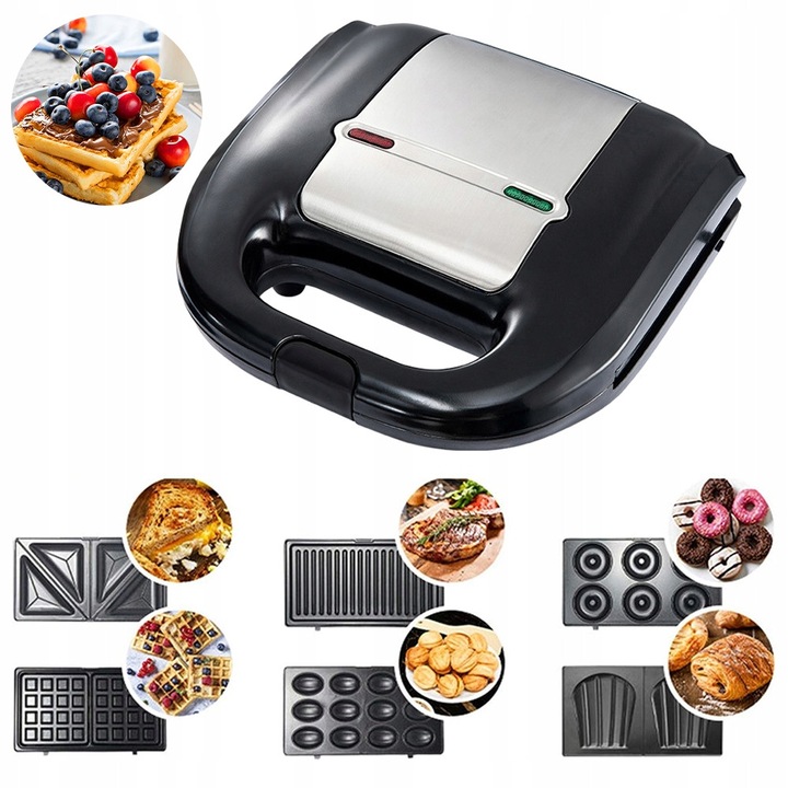 Gofroniera 1600W, 2 gofre, neagra, dimensiuni 23,8x21,9x10cm