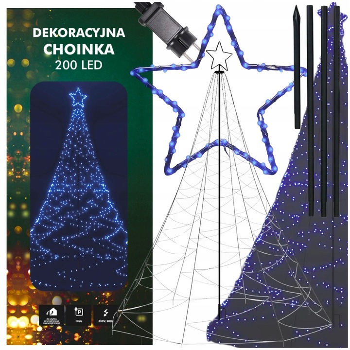 Brad de Craciun LED 200, MORE&DECO, 180cm, 4 piese