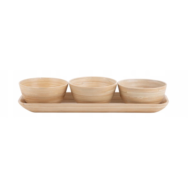 Set 3 boluri din bambus pentru gustari, natural, 36x6cm