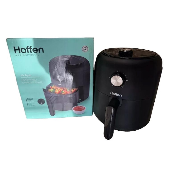 Friteuză, HOFFEN, 1500W, neagră, cu panou tactil, 3 elemente