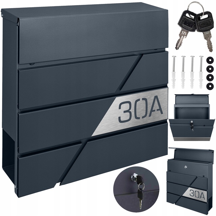 Cutie postala personalizata MTEC EXCLUSIVE antracit, 37x37x10,5cm, cu suport pentru ziare, 2 chei