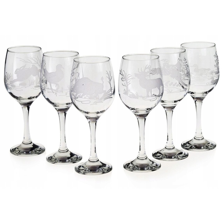 Set pahare pentru vin 250ml, cu grawer, transparent, 6 bucati