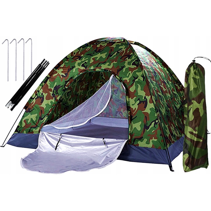 Cort camping, moro, 2-3 persoane, cu moskitiera, set cu pokrowiec, 170x200x135 cm