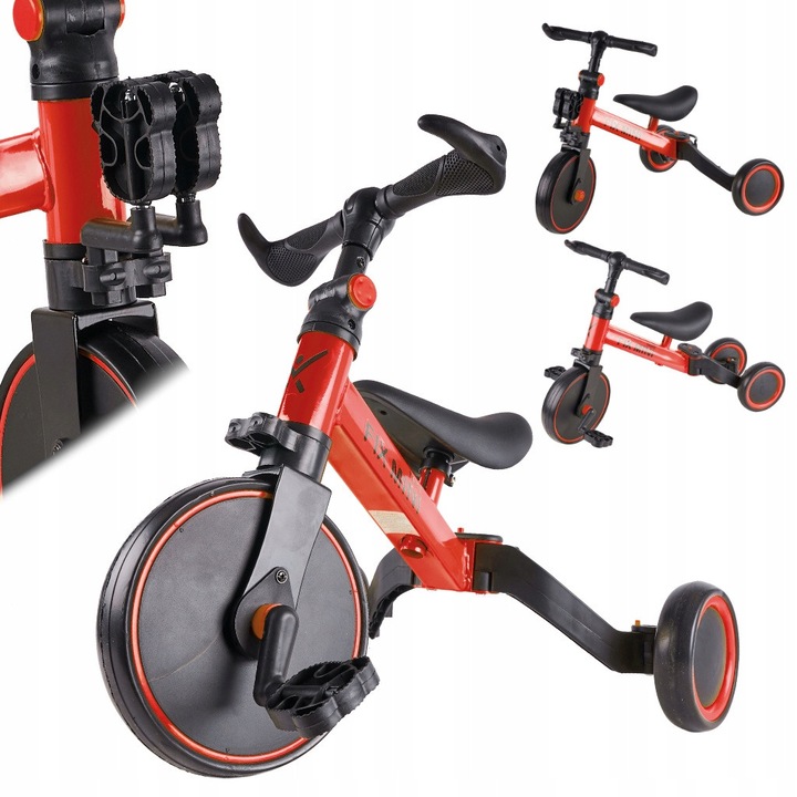Tricicleta Trike 3 in 1 cu pedale, rosie, 67x47x51cm, pentru copii 1,5-4 ani, greutate maxima 30kg
