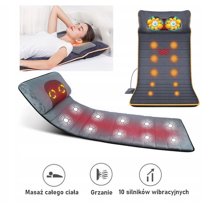 Saltea masaj MAXTECH, 12 motoare, 2 zone de incalzire, pliabila, pentru intregul corp