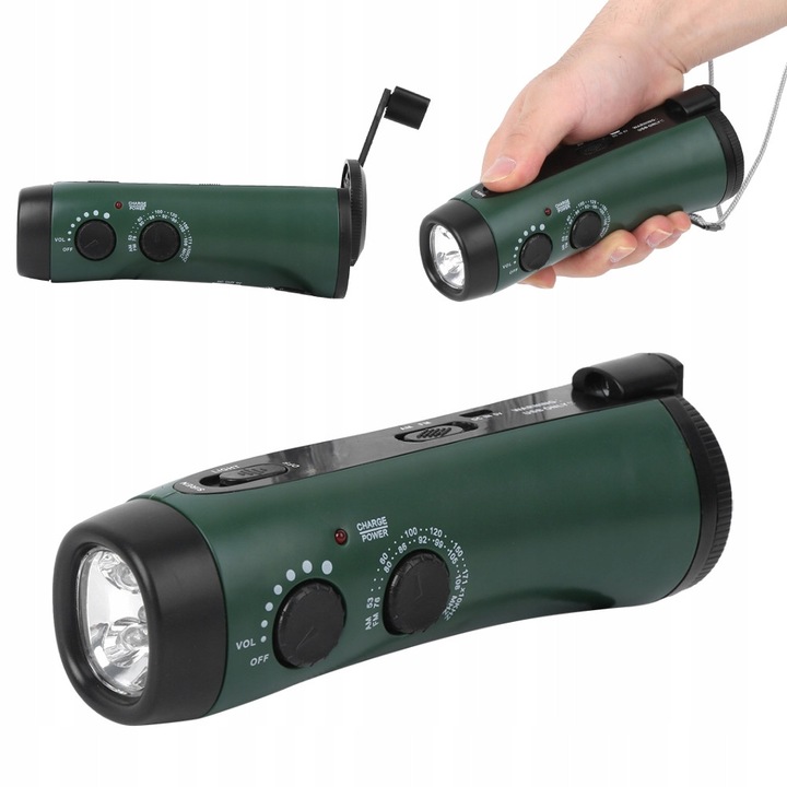 Фенер с FM/AF радио, 5 LED, зелен, 15.7x5.8x5.2см