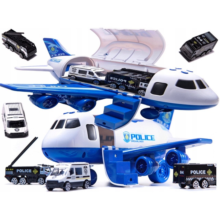 Masinuta szett SAMOLOT GARÁZS 2az1-ben, rendőrségi, többszínű