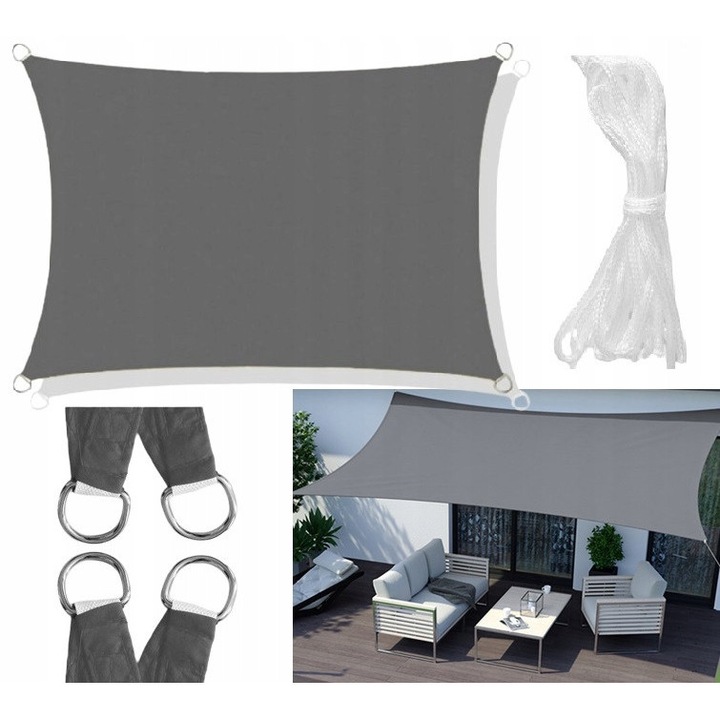 Zagau de umbrire gradina 5x3 m, impermeabil, gri, set montaj inclus