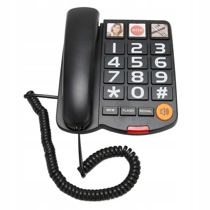 Telefon cu fir pentru seniori, model LD 269SP, butoane mari, volum ajustabil, culoare alba