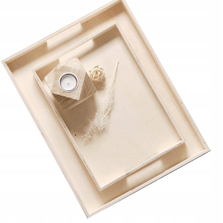 Set 2 tavi din lemn cu manere, Today, 46x35x4cm, 35x25x4cm, natural