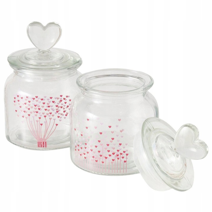 Set de borcane cu capac in forma de inima, Boltze, 700 ml, transparent, 2 bucati