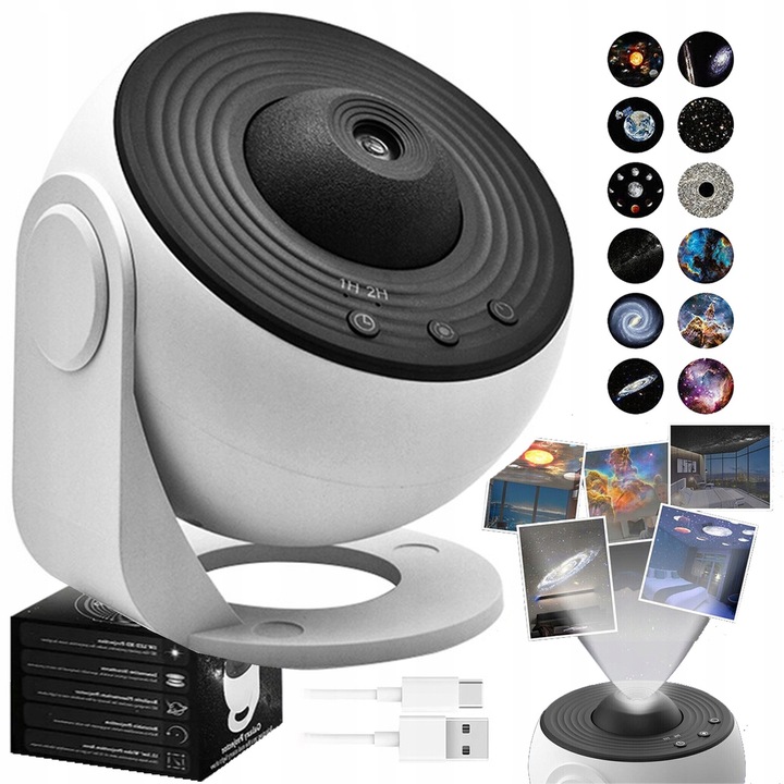 Proiector Galaxy 12 in 1, proiectie 360°, alb, 108x109x112mm