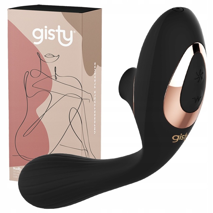 Vibrátor Gisty, 2 az 1-ben modell, szopó funkció, vízálló, fekete, 180g