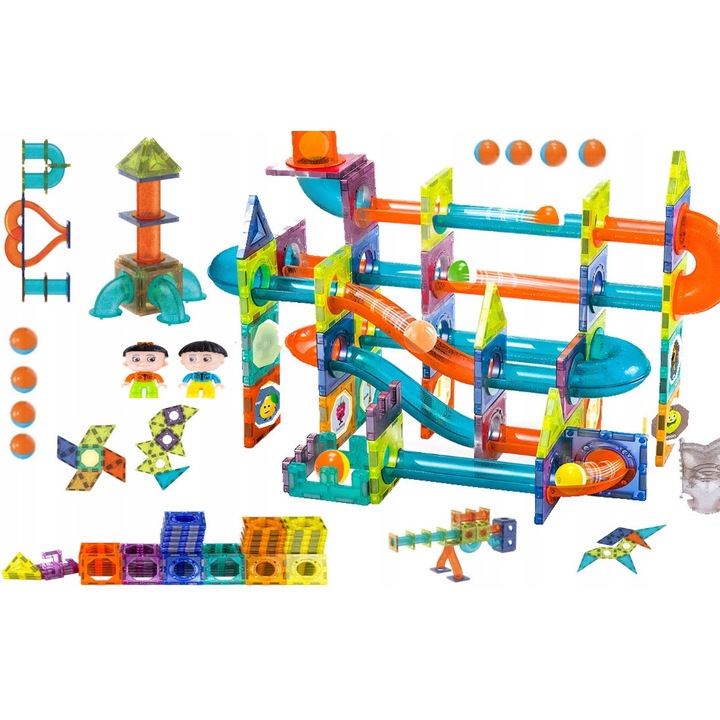 Set de constructie Klocki Magnetyczne, 188 elemente, multicolor, pentru copii