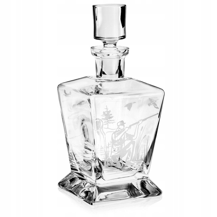 Üvegkaraf 750 ml gravírozással, vadász motívummal, színtelen, 196x110mm