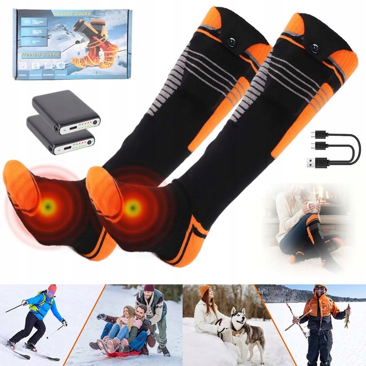 Електрически отопляеми чорапи, 2x powerbank 6000mAh, черен, комплект