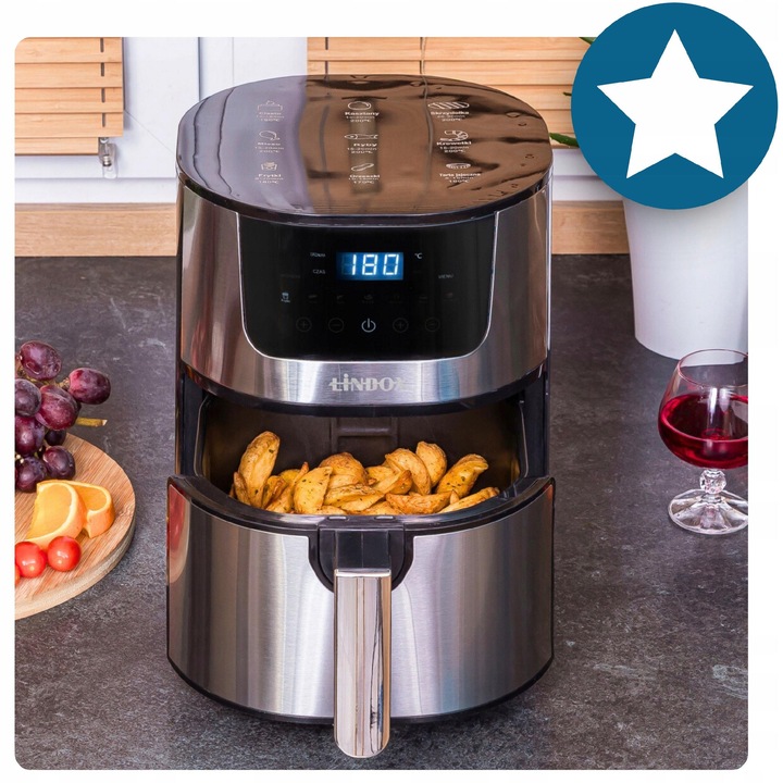 ZLARO 4,5L 1400W olajsütő, 7 program, zsírtalan, méretei 31,5x26x26cm