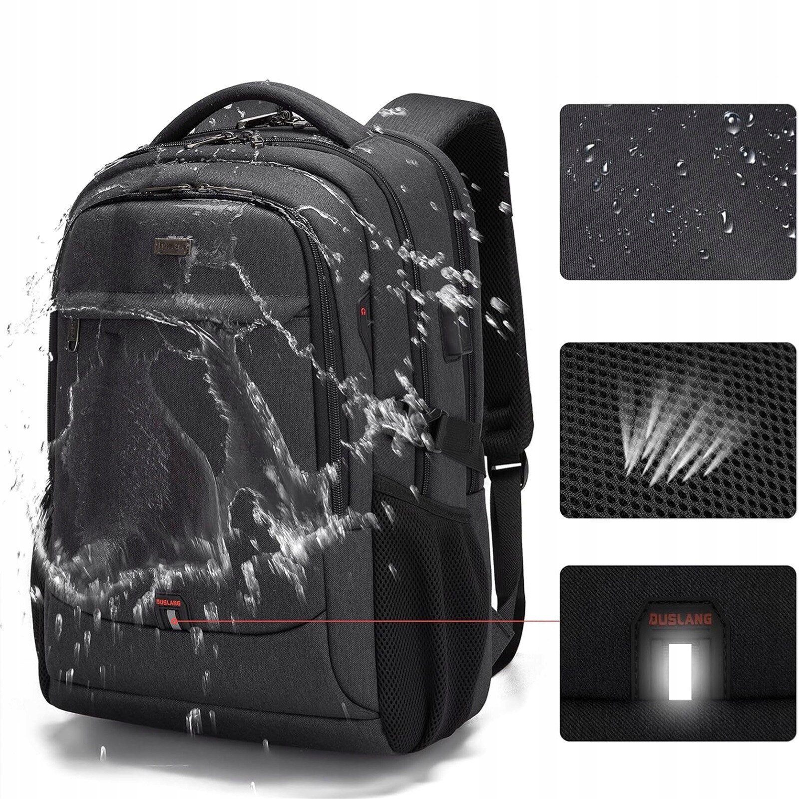 Rucsac urban pentru laptop 17,3", cu port USB, compartimente multiple, impermeabil, 33x20x47cm