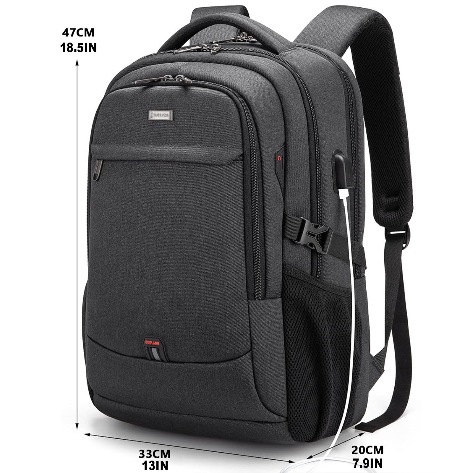 Rucsac urban pentru laptop 17,3", cu port USB, compartimente multiple, impermeabil, 33x20x47cm