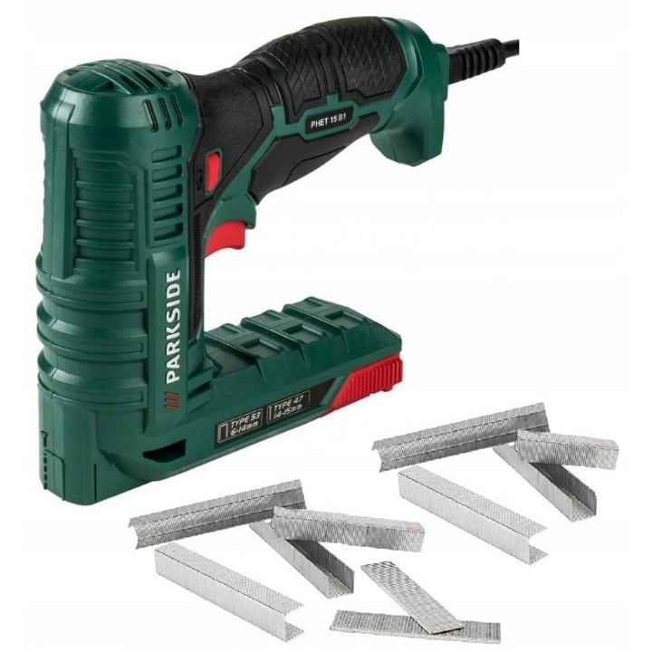 Capsator electric Parkside Taker, 70W, set 400 capse 10mm + 100 cuie 14mm, 233x54x142mm