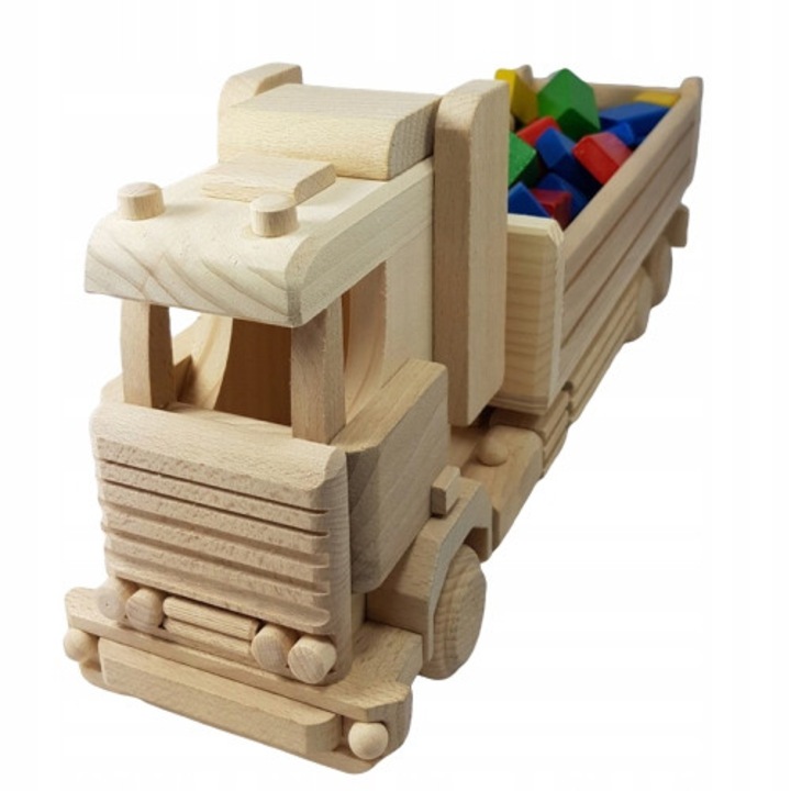 Camion de jucarie din lemn, GraweroweLove, 19x12.5x48cm, certificat CE, pentru copii de la 3 ani