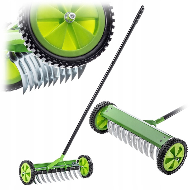 Aerator manual Kadax, metal, 48x130cm, verde/negru, cu roti