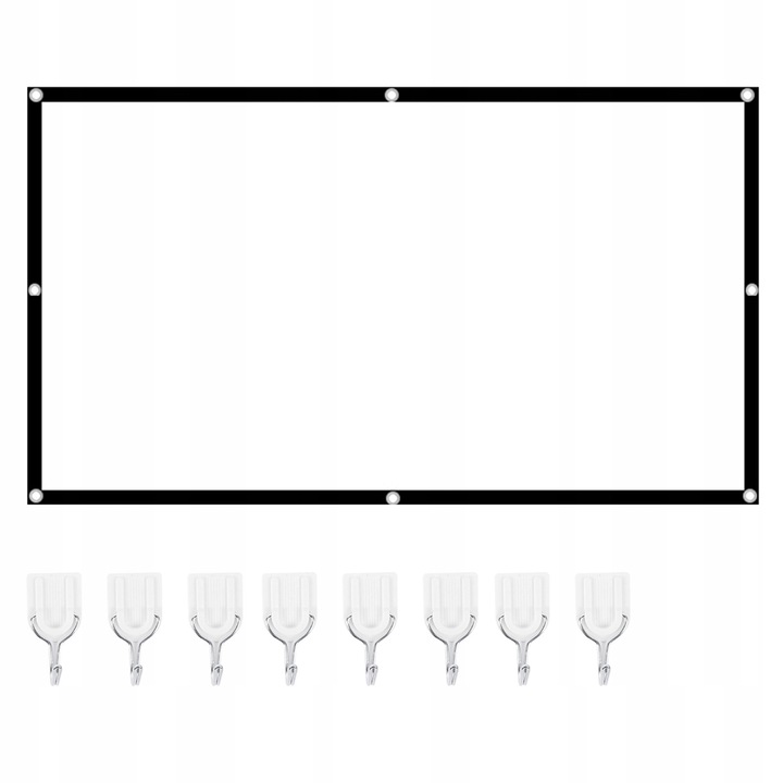Екран за проектор 100 инча, 16:9, полиестер, бял, 220x124см, комплект с куки