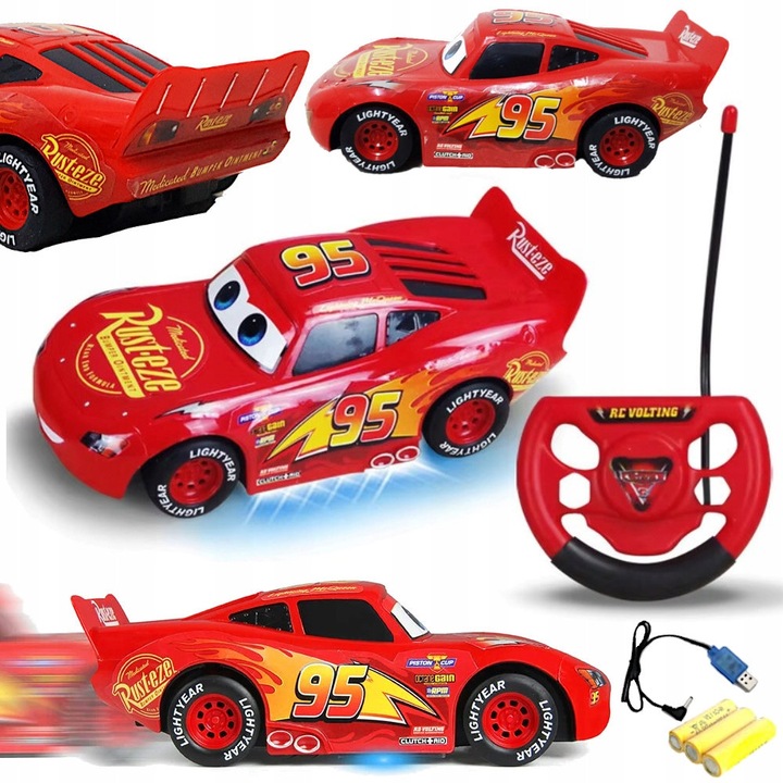 Masinuta Zygzak McQueen, RC, rosie, 17x8x5.5cm, set complet cu acumulatori si cablu de incarcare