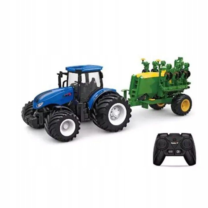 Трактор RC, със селскостопанска машина, LED светлинни ефекти, син