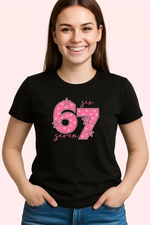 Tricou Dama SIX SEVEN 67 Roz Stele Dragut, Negru