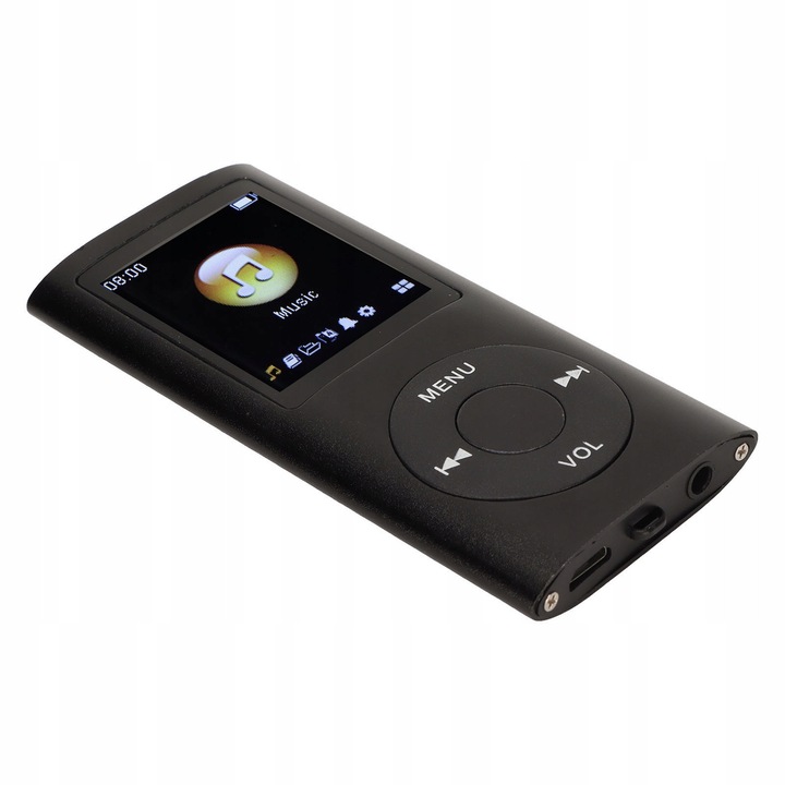 MP3 lejátszó, 1.8", fekete, 200mAh, töltőkábellel és fülhallgatóval