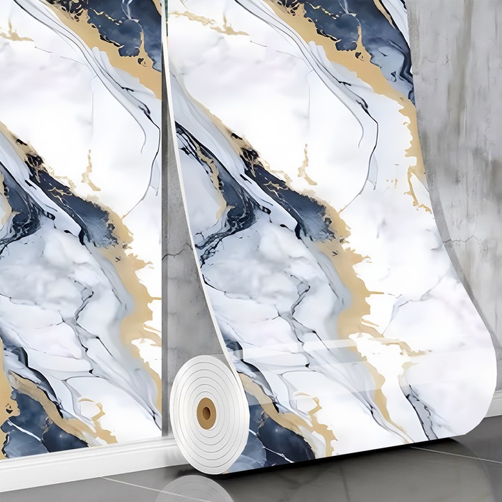 Rola Tapet 3D Teno®, model marmura, suprafata acoperire 3.6 mp, autoadeziva, waterproof, usor de montat, design modern, 3 x 1.2 m, albastru deschis