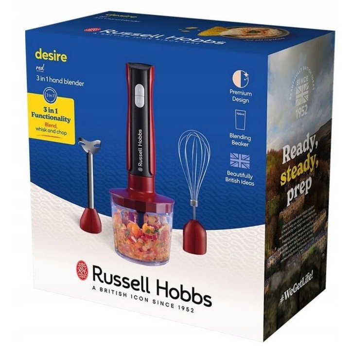 Миксер Russell Hobbs 27140-56, 500 W, 700 мл, черен, червен, прозрачен