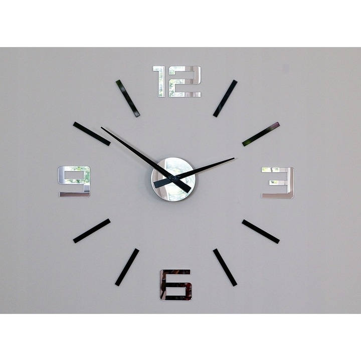 Dekoratív óra, 60x60 cm, fényes fekete, kvarc mechanizmus, komplett készlet