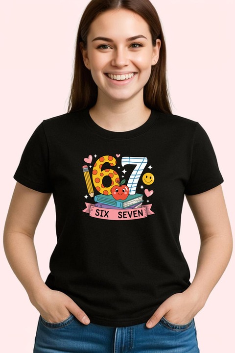 Tricou Dama SIX SEVEN 67 Scoala Mere, Negru