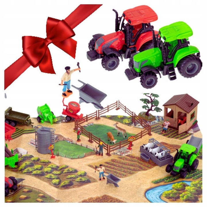 Комплект фигурки ферма, 49 елемента, 2 трактора, обор, многоцветен, 100x70см