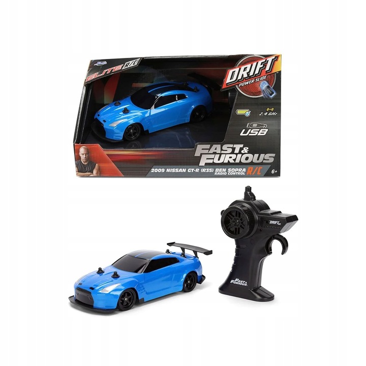 Masinuta RC Jada Toys Nissan GTR 2009, 1:24, 4x4, control 2.4GHz, multicolor