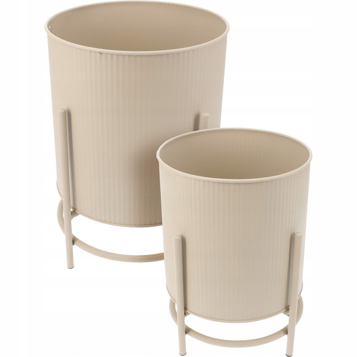 Set de 2 oslonki metalice pentru ghivece, piaskowe, 20x28cm si 17x23,5cm