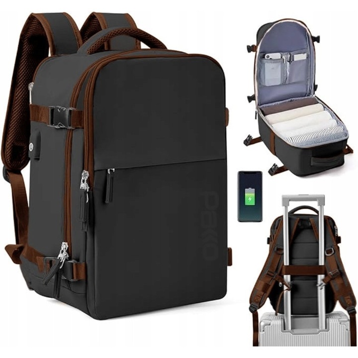 Rucsac multifunctional, 40x25x20cm, impermeabil, cu port USB, pentru laptop 15,6'', set de calatorie