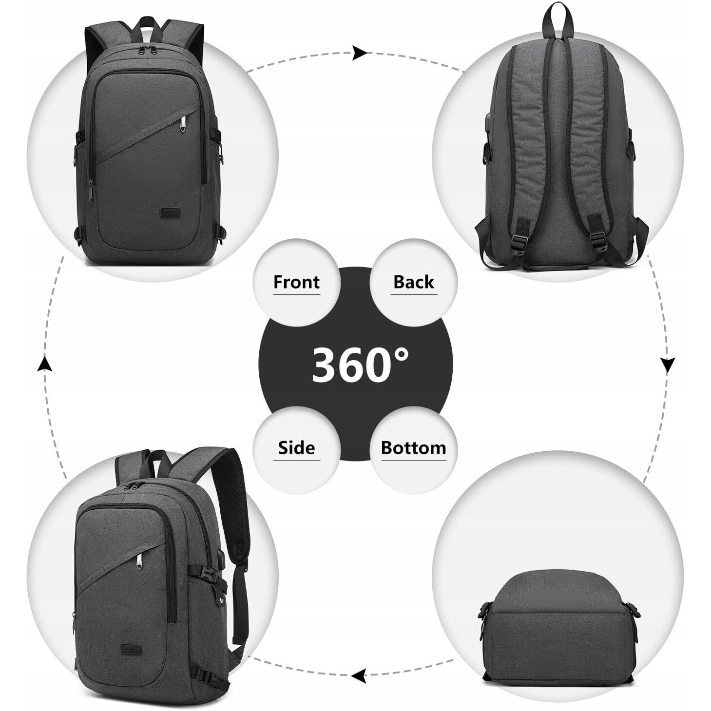 Rucsac laptop Kono 15.6", waterproof, cu port USB, gri, 50x14x30cm