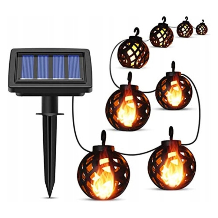 LED napelemes girland, 2m, 8 LED, meleg fényű, zöld, fehér